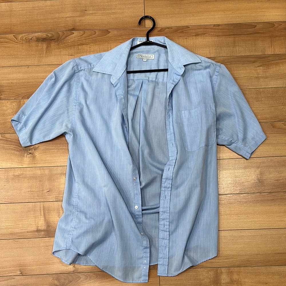 Vintage 80s Protocol Casual Blue Button Down Shirt